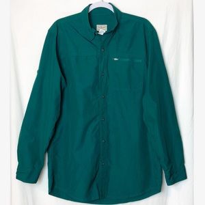 LL Bean Men’s Green Fishing Hiking Outdoors Utility Shirt Roll Tab Sleeve M Tall